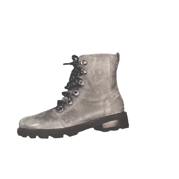 SOREL Women's Lennox Lace distressed gray combat Casual Boots 6 - Picture 2 of 9